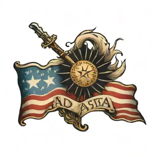 American flag with the words ad Astra per aspera and a prairie background tattoo design idea