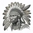 African Warrior With Native American headress pattern incorporating tattoo design idea