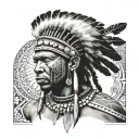 African Warrior With Native American headress pattern incorporating tattoo design idea