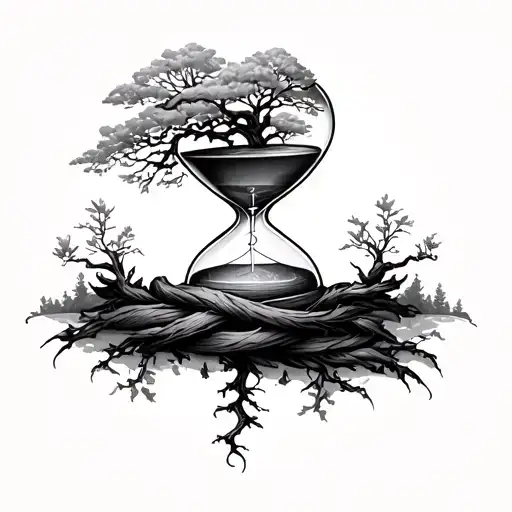 hourglass with tree wrapped together tattoo design idea