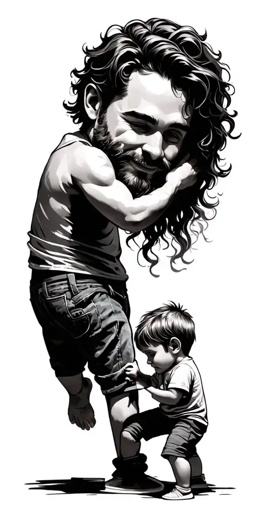 dad and kids playing tattoo design idea