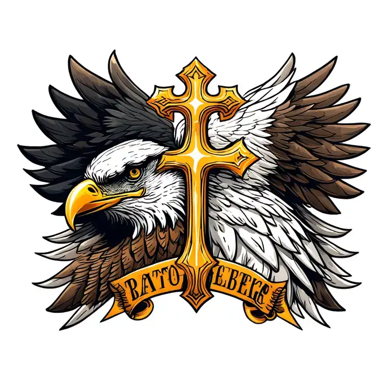 Eagle and cross incorporated tattoo design idea