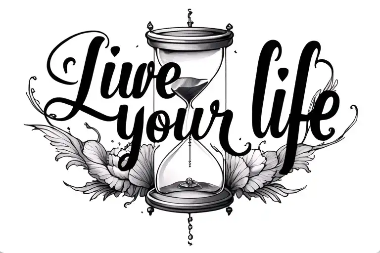"Live Your Life" "Live Your Life" hourglass and time background creatures tattoo design idea