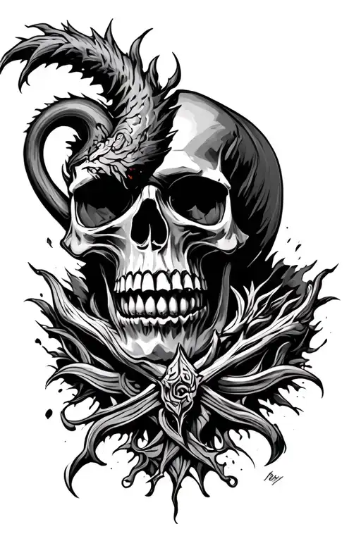 good vs evil skull tattoo design idea