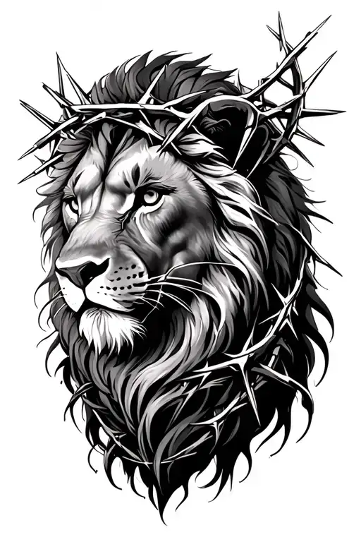 Lion Judah crown of thorns wrapped tattoo design idea