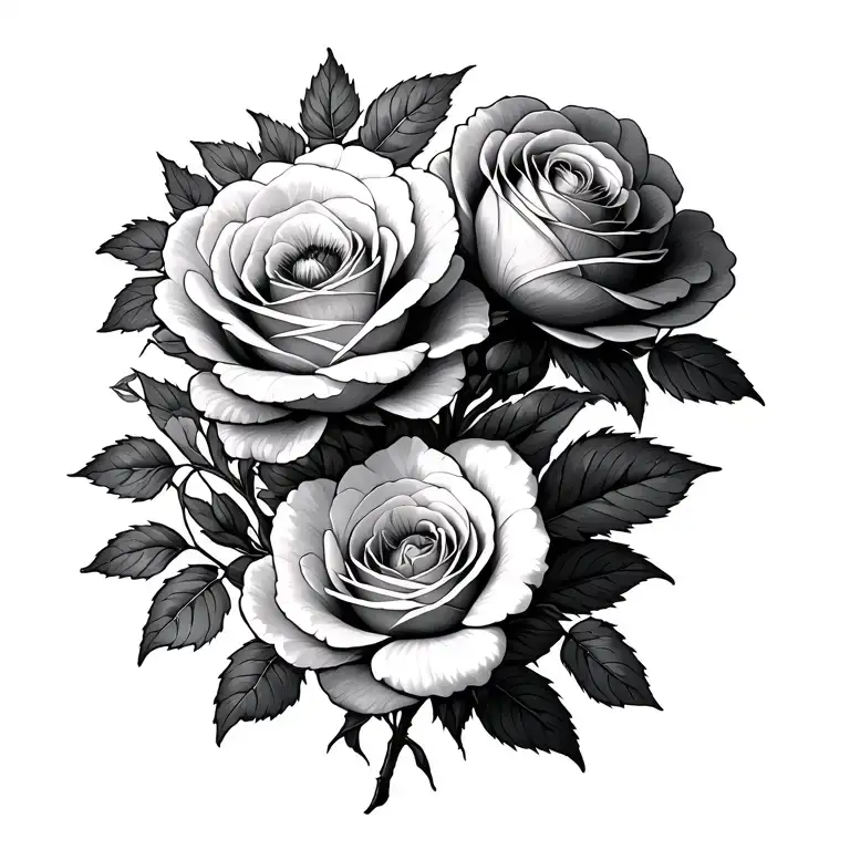 A cosmos flower with three blooming roses tattoo design idea