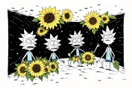 rick and morty chasing themselves through portals inspired with sunflowers tattoo design idea