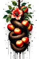 a fleur de lance is coiled around the trunk of the garden of eden tree with apples tattoo design idea