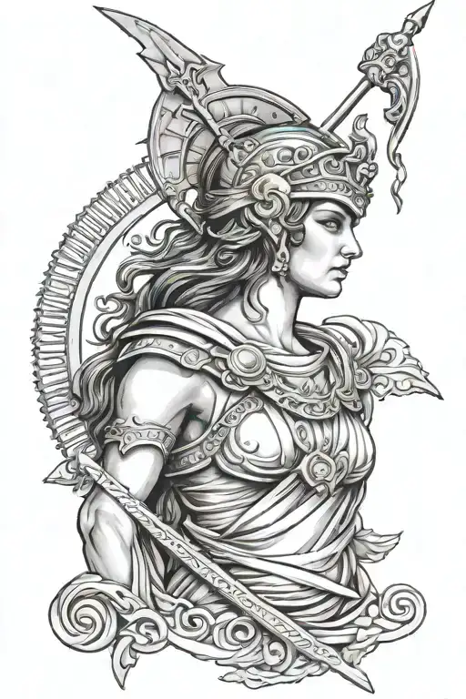 athena greek goddess holding spear ready for battle tattoo design idea