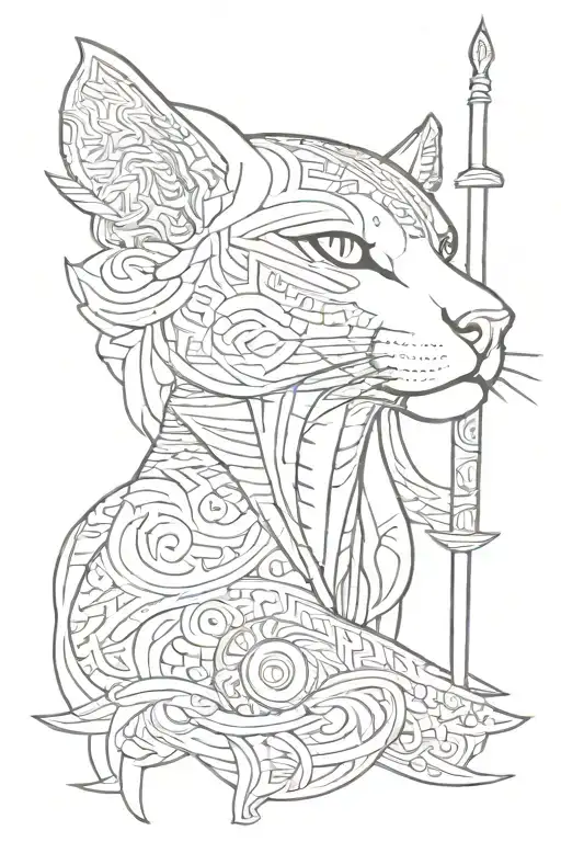 eye of horus, panther, girl, sword tattoo design idea