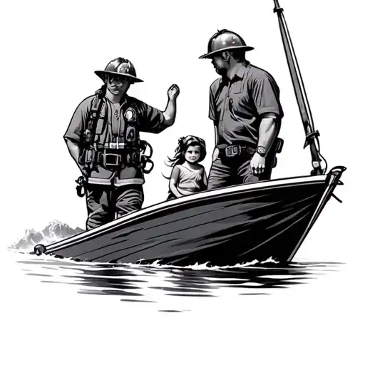 firefighter, boating, family with wife 2 daughter tattoo design idea