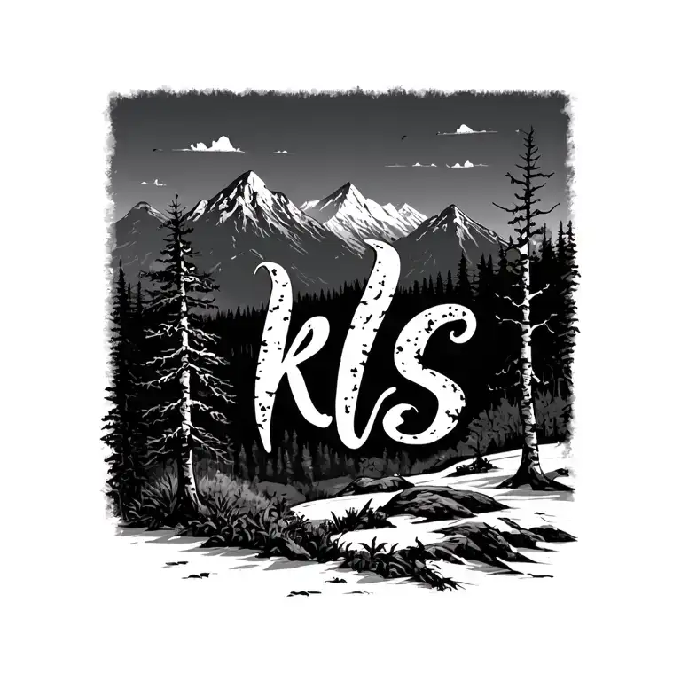 "kls" birch trees with mountains in the background tattoo design idea