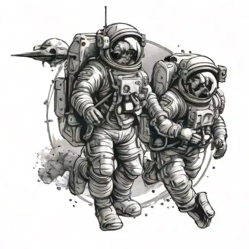 astronaut underwater looking up and a scuba diver on the moon looking down at each other   tattoo design idea