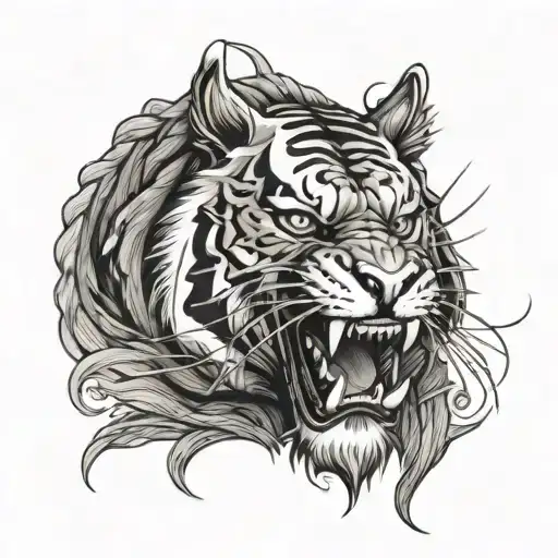 Japanese grotesque tiger face tattoo design idea