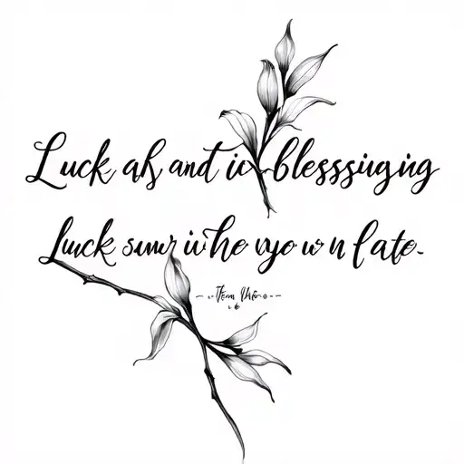 phrase to tattoo on the hip phrase with meaning of luck and blessings with a lily branch intertwined in the phrase tattoo design idea