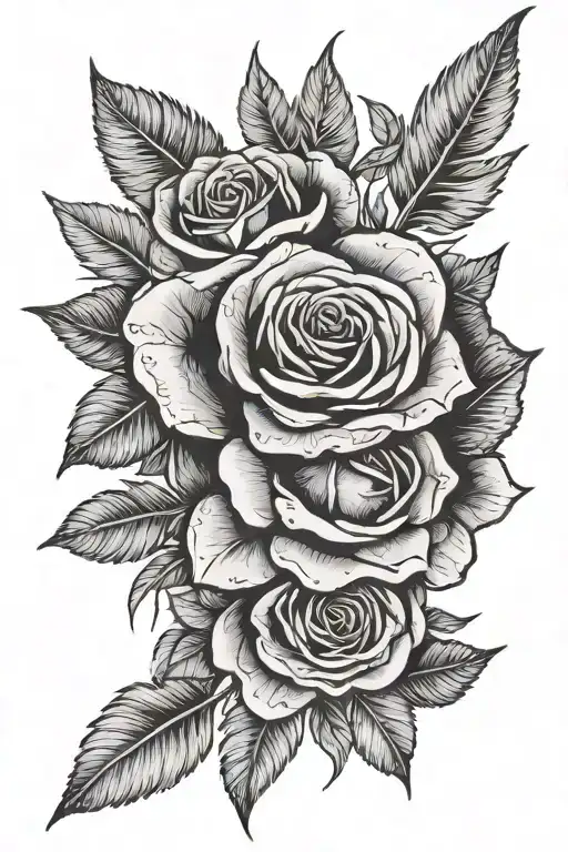 black rose, feather and rose tattoo design idea