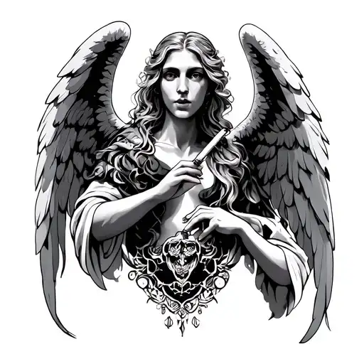 Angels, demons, cigarette, luck, life, trust tattoo design idea