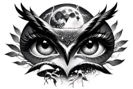 Eyes, moon, lightning, mushrooms, and owls tattoo design idea