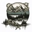 mountains with BOSTON skyline reflection  tattoo design idea