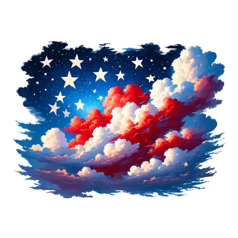 50 stars in the night sky with red white and blue clouds tattoo design idea