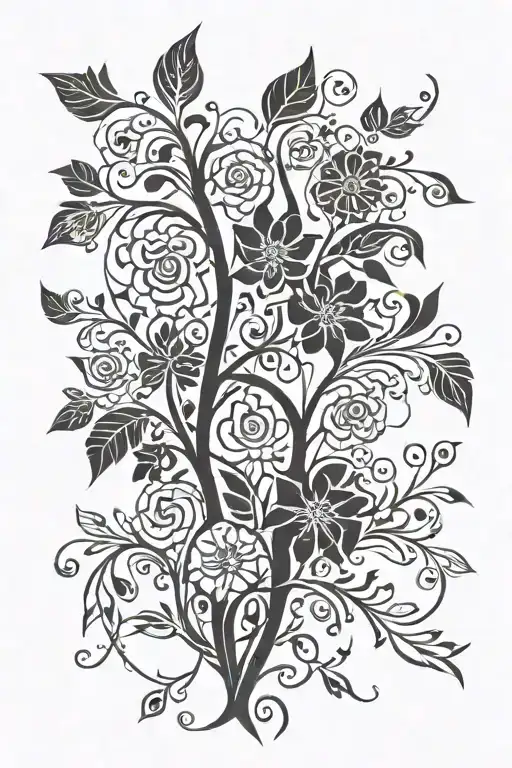 tribal tatto like trees and flowers tattoo design idea