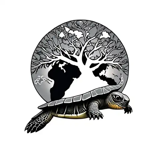 world turtle with tree of life on the back tattoo design idea