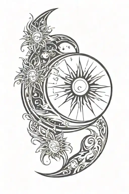 spine tattoo with sun and moon tattoo design idea