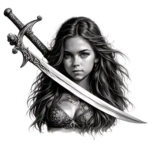 Girl cavalry swords tattoo design idea