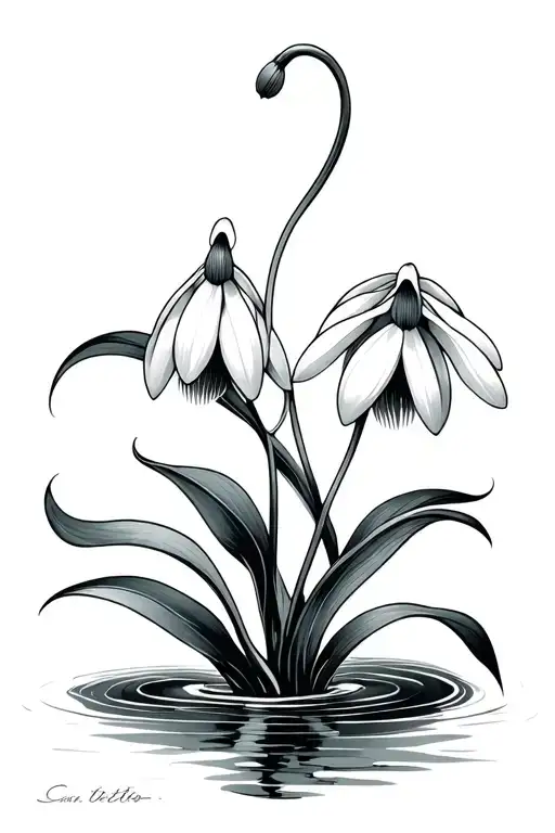  snowdrop and water lily intertwined symbolizing the client's children with ornamental elements  tattoo design idea