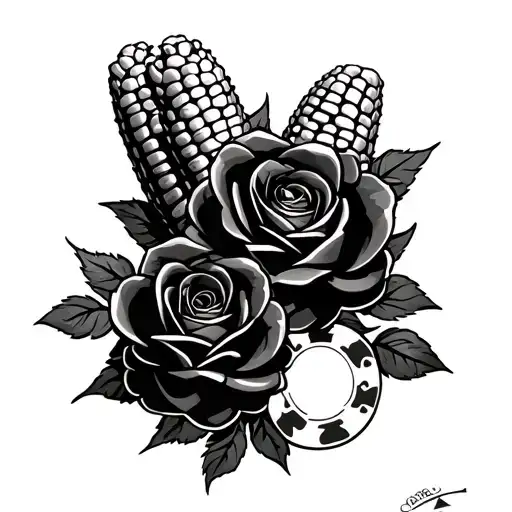 3 corn stock, 2 roses and poker chips tattoo design idea