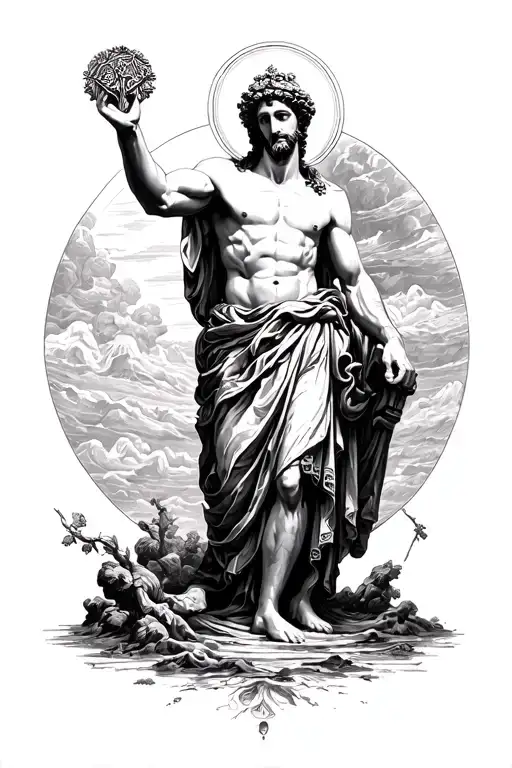 Jupiter Roman God reaching deep into the ground paying respect tattoo design idea