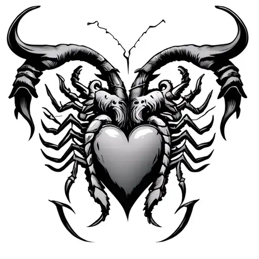 Taurus and scorpio sybol in a heart Aquarius in middle tattoo design idea