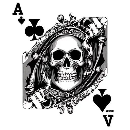 a king of hearts playing card with a skull and gothic theme tattoo design idea