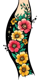 small sailor Jerry flowers surrounded by big black negative spaces embellished with micro twinkles and crosses  tattoo design idea