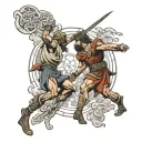 David and Goliath battle scene inspired tattoo design idea