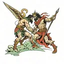 David and Goliath battle scene inspired tattoo design idea