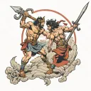 David and Goliath battle scene inspired tattoo design idea