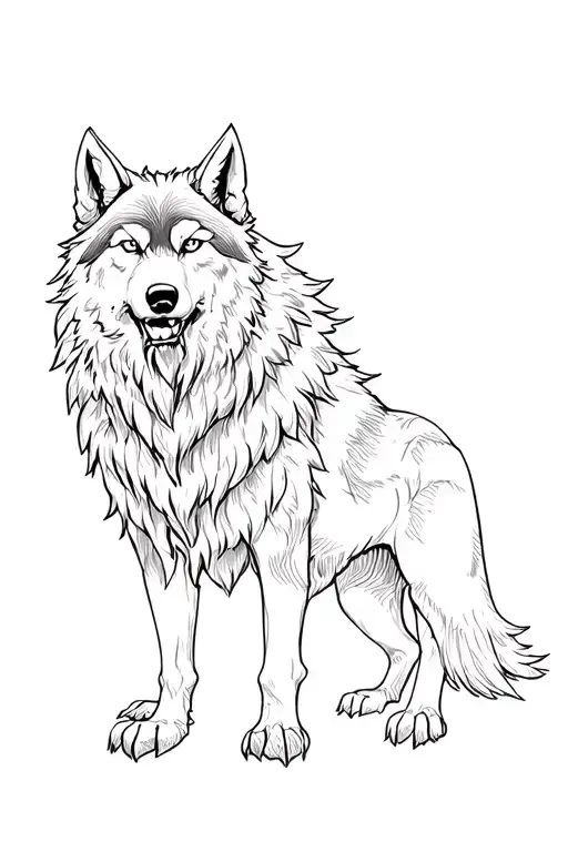 tyr and fenrir viking norse wolf with a pine Forrest background  tattoo design idea
