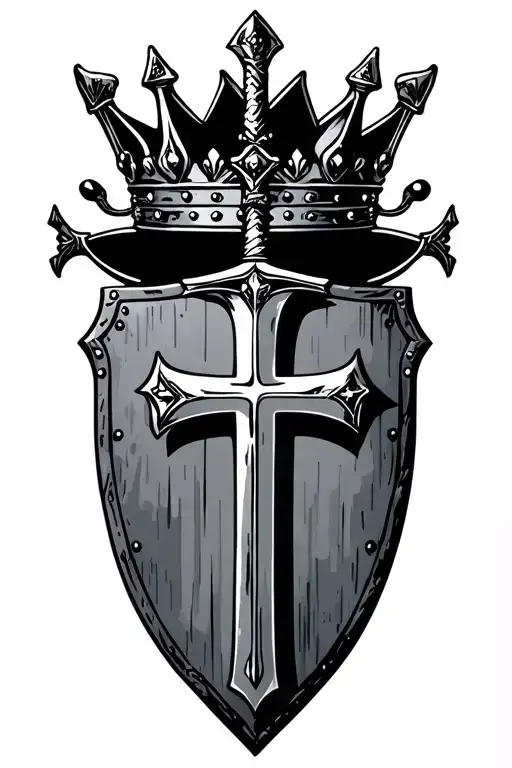 Crown, sword, shield cross royalty, christian tattoo design idea