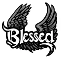 blessed word with wings tattoo design idea