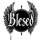 blessed word with wings tattoo design idea