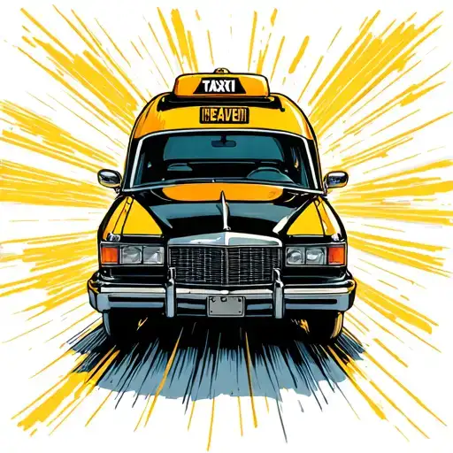 Black taxi with yellow roof road to heaven tattoo design idea