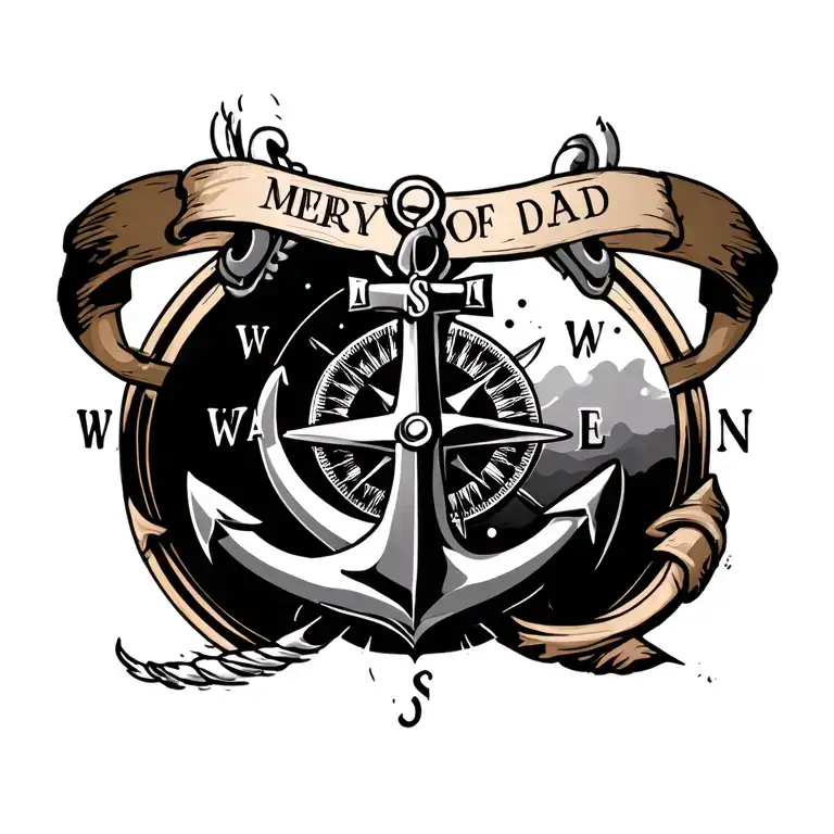 in memory of dad naval cross anchor compass surrounded tattoo design idea