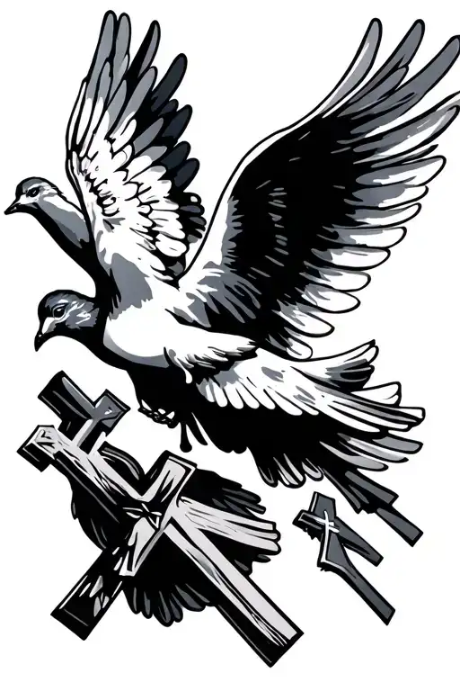3 crosses dove flying angel falling tattoo design idea