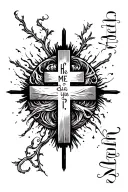 a cross with He>I running through it with a verse or babile word down the side with some complexity tattoo design idea