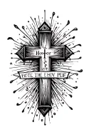 a cross with He>I running through it with a verse or babile word down the side with some complexity tattoo design idea