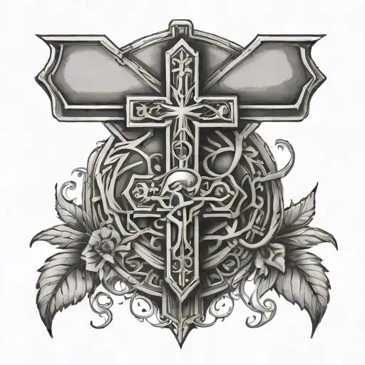 phillipians 4:13 with sunshine and three crosses on chest tattoo design idea