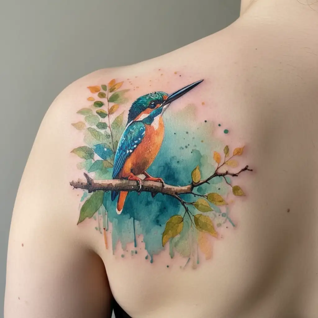 kingfisher perched tattoo design idea