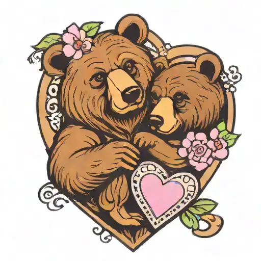Brown Papa Bear and Pink Momma Bear inside of a heart tattoo design idea