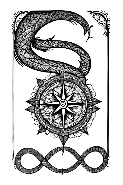 trishul out of a lotus a spiral around the wrist to show time traveler, karma infinity loop, a small intricate compass tattoo design idea